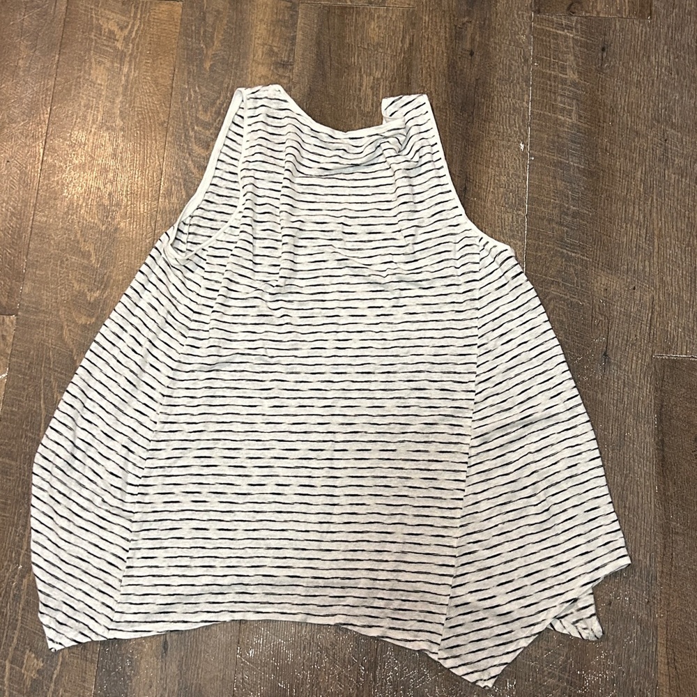 EILEEN FISHER White Black Light Linen Stripe Knit Tank Top M - Picture 4 of 6